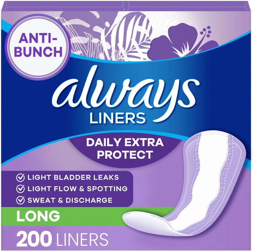 Daily Extra Protect Liners, Long Length, Unscented Panty Liners, 200 ct.