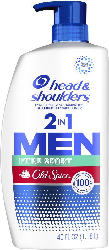 Men's 2-in-1 Dandruff Shampoo and Conditioner, Old Spice Pure Sport, 40 oz.