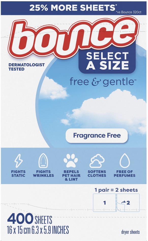 Select-a-Size Dryer Sheets - Free & Gentle, 400 ct.