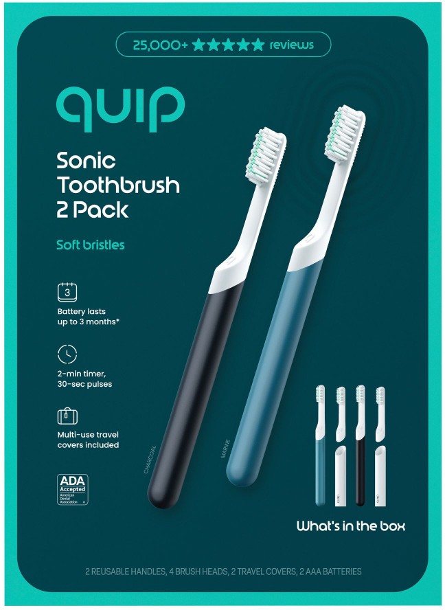 Sonic Electric Toothbrushes, Marine and Charcoal, with 4 Replacement Brush Heads, 2 pk.