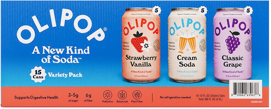 Prebiotic Soda Variety Pack, Strawberry Vanilla, Cream Soda, Classic Grape, 15 pk./12 fl. oz.