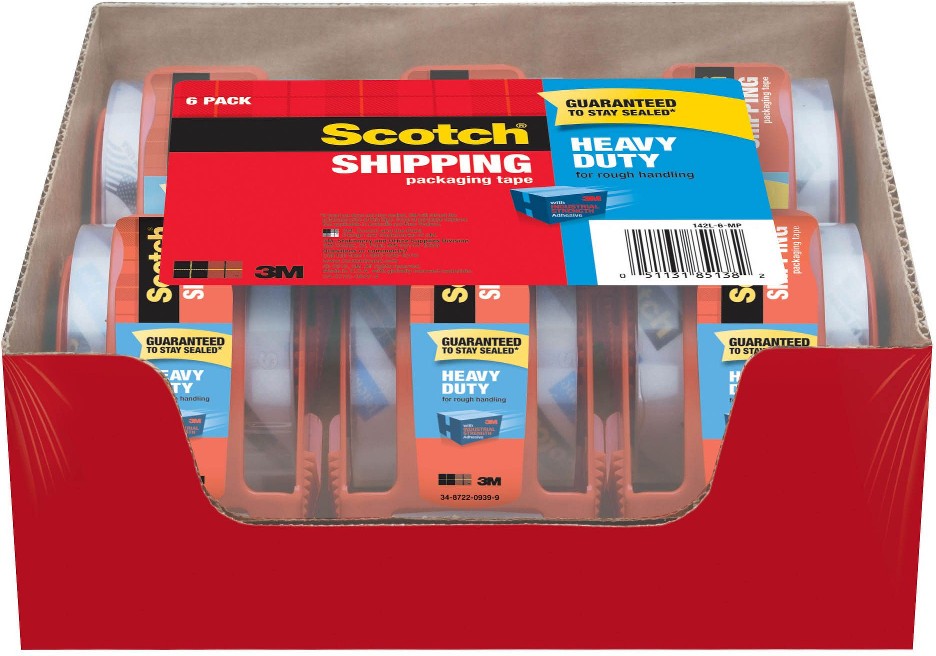 Heavy-Duty Shipping Packaging Tape with Dispenser, 2" x 1,000", 6 pk. - Clear