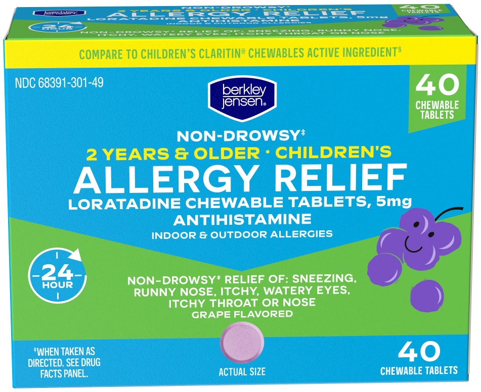 Children's Allergy Relief and Loratadine 5mg Chewable Tablets with Grape Flavor, 40 ct.