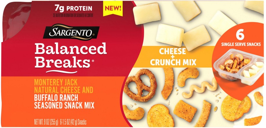 Balanced Breaks Cheese + Crunch Mix Packs, Monterey Jack Cheese, Buffalo Ranch Snack Mix, 6 ct.
