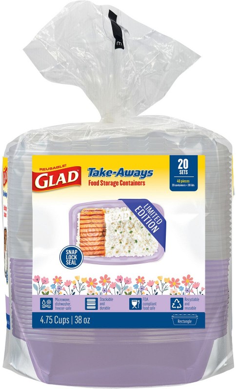 Rectangular Food Storage Containers, Purple Lavender Breeze, 38 oz./40-Pc. Set