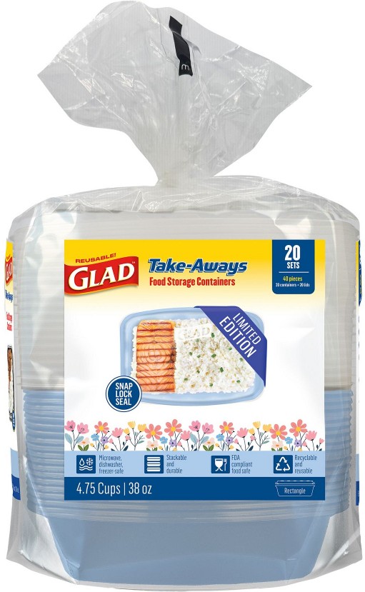 Rectangular Food Storage Containers, Blue Sky Blossom, 38 oz./40-Pc. Set