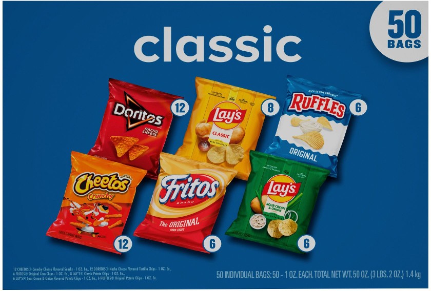 Variety Pack of Snacks and Chips, Classic Mix, 50 ct./1 oz.
