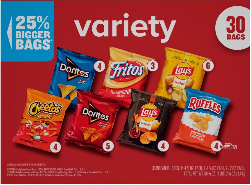 Variety Pack of Snacks and Chips, 30 ct./1.5-2 oz.