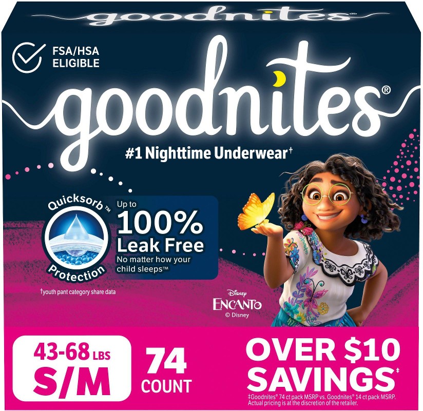Girls' Nighttime Bedwetting Underwear - SmallMedium - 43-68 LB