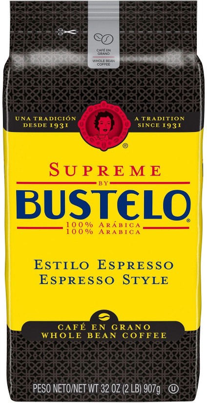 Supreme by Bustelo Espresso Style Whole Bean Coffee, Medium Dark Roast, 32 oz.