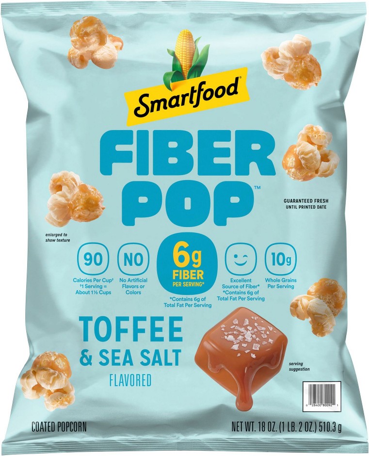 Fiber Pop Popcorn, Toffee & Sea Salt Flavored, 18 oz.