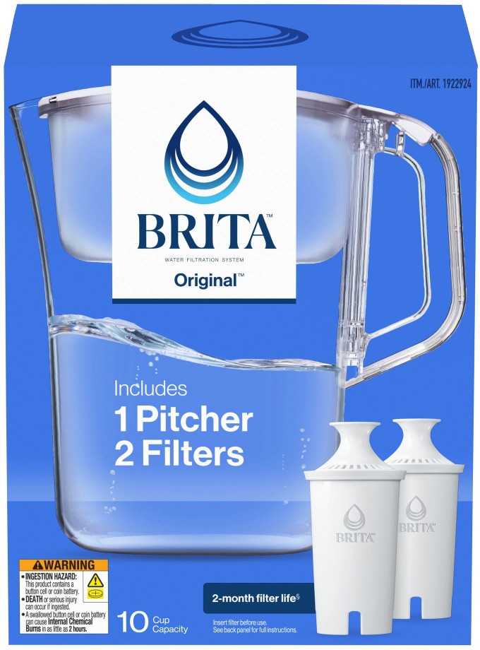 Large 10-Cup Water Filter Pitcher Plus 2 Filters