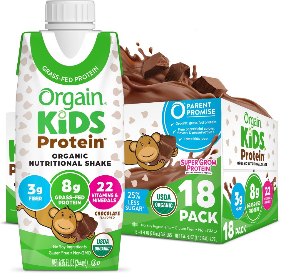 Organic Kids Nutritional Shake With 22 Vitamins & Minerals, Chocolate, 8g Protein, 18 ct.