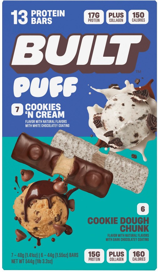 Puff Cookie Variety Pack, 15g Protein, Cookies N' Cream, Cookie Dough Chunk, Bars, 13 ct./1.41 oz.