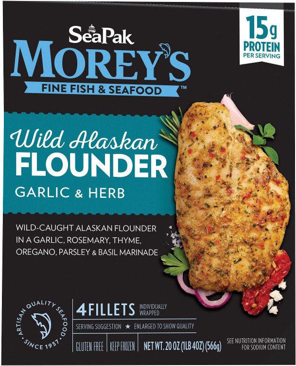 Wild Alaskan Flounder Garlic & Herb, Individually Wrapped, Frozen Fillets, 4 ct./5 oz.