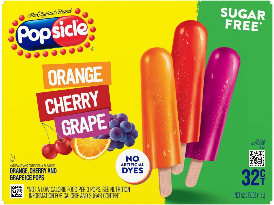 Ice Pops, Orange, Cherry, Grape, 32 ct.