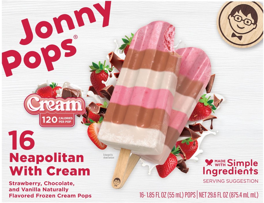 Neapolitan Cream Pops, Strawberry, Chocolate & Vanilla, 16 ct.