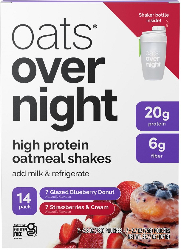 High Protein Oatmeal Shakes, Strawberries & Cream and Blueberry Glazed Donut, 14 pk.