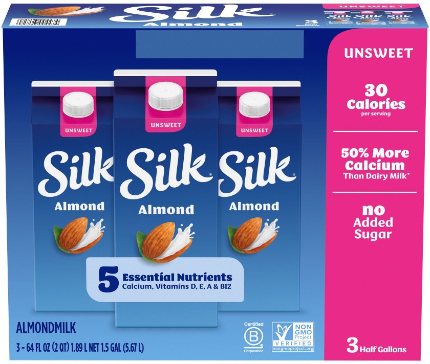 Almond Milk, Unsweetened, Dairy Free, Gluten Free, Plant Based Milk, 3 pk./64 fl. oz.