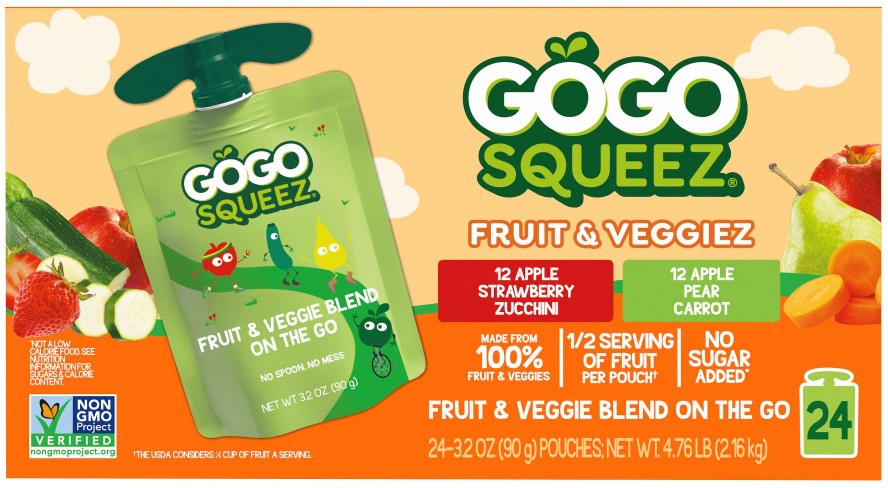 Fruit & VeggieZ Applesauce Pouches, Variety Pack, 24 pk./3.2 oz.