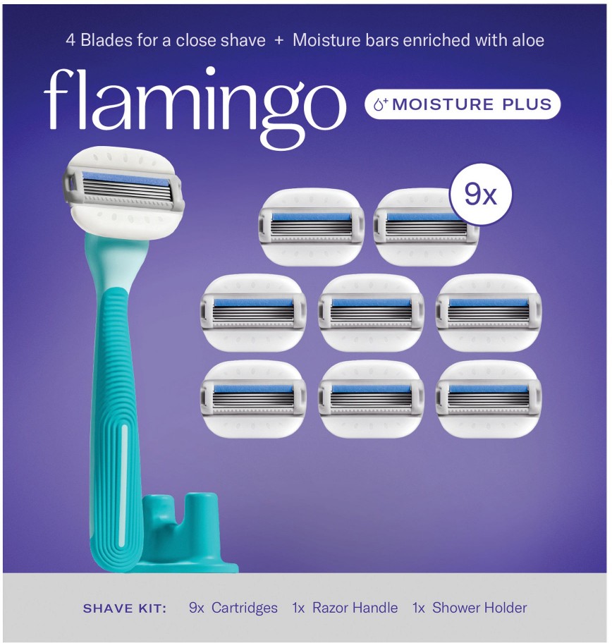 Moisture Plus Razor Shaving Kit, 1 Handle, 9 Razor Blade Refills, 1 Shower Holder