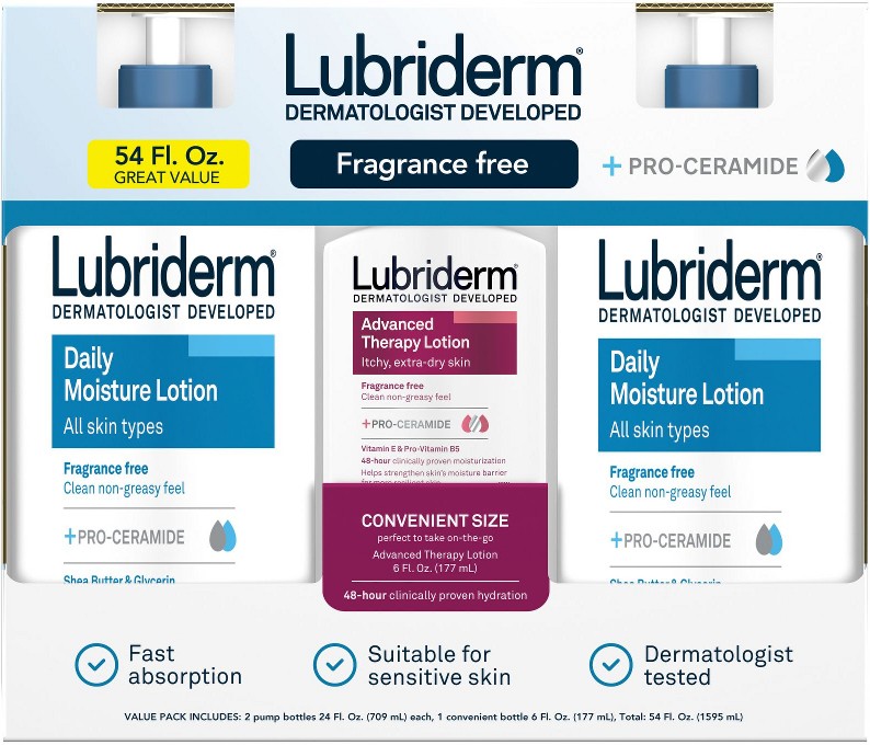 Daily Moisture Unscented & Advanced Therapy Lotion, 3 pk.