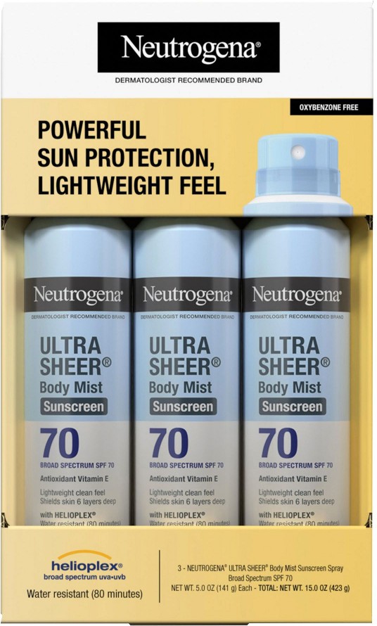 Ultra Sheer SPF 70 Lightweight Sunscreen Spray, 3 pk./5 oz.