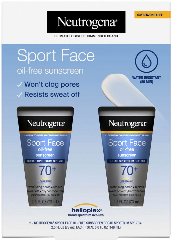 Sport Face Sunscreen SPF 70+ Oil-Free Broad Spectrum UVA/UVB, 2 pk./2.5 oz.