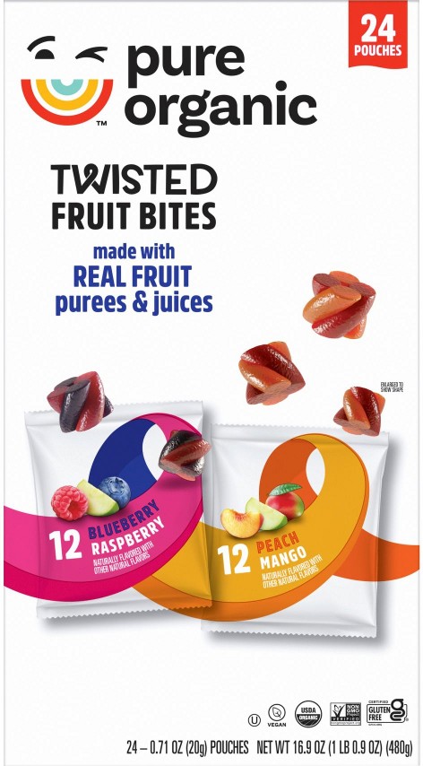 Variety Pack Twisted Fruit Bites, Blueberry Raspberry, Peach Mango, 24 ct./0.71 oz.