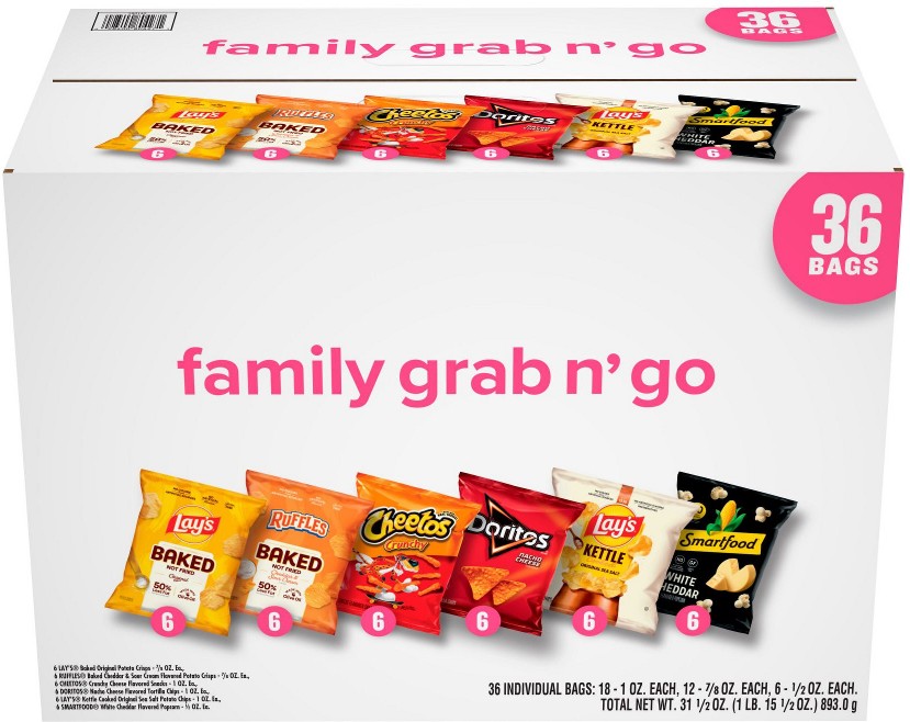 Variety Pack of Snacks and Chips, Family Grab n Go Mix, 36 ct.
