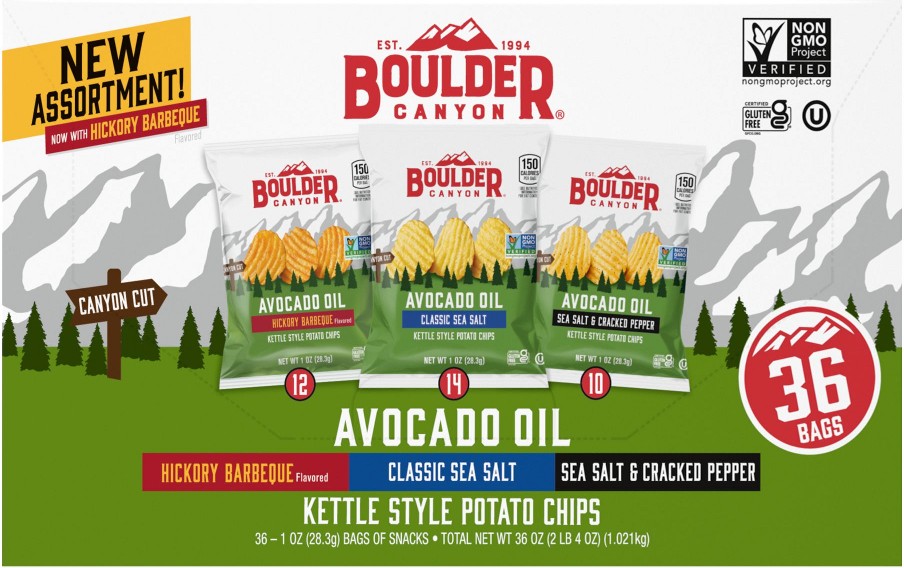 Avocado Oil Kettle Style Potato Chips, Variety Pack, 36 pk./1 oz.