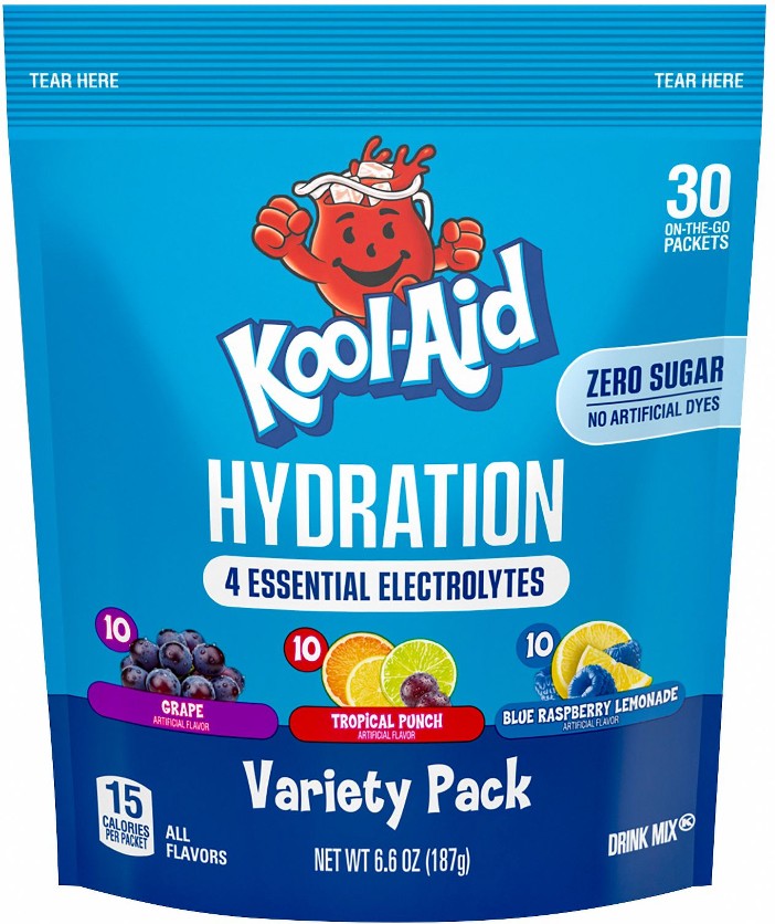Hydration Drink Mix, Grape, Tropical Punch & Blue Raspberry Lemonade, Variety, 30 ct./6.96 oz.