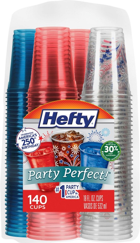 Party Perfect Patriotic Print Plastic Cups, 18 oz./140 ct.