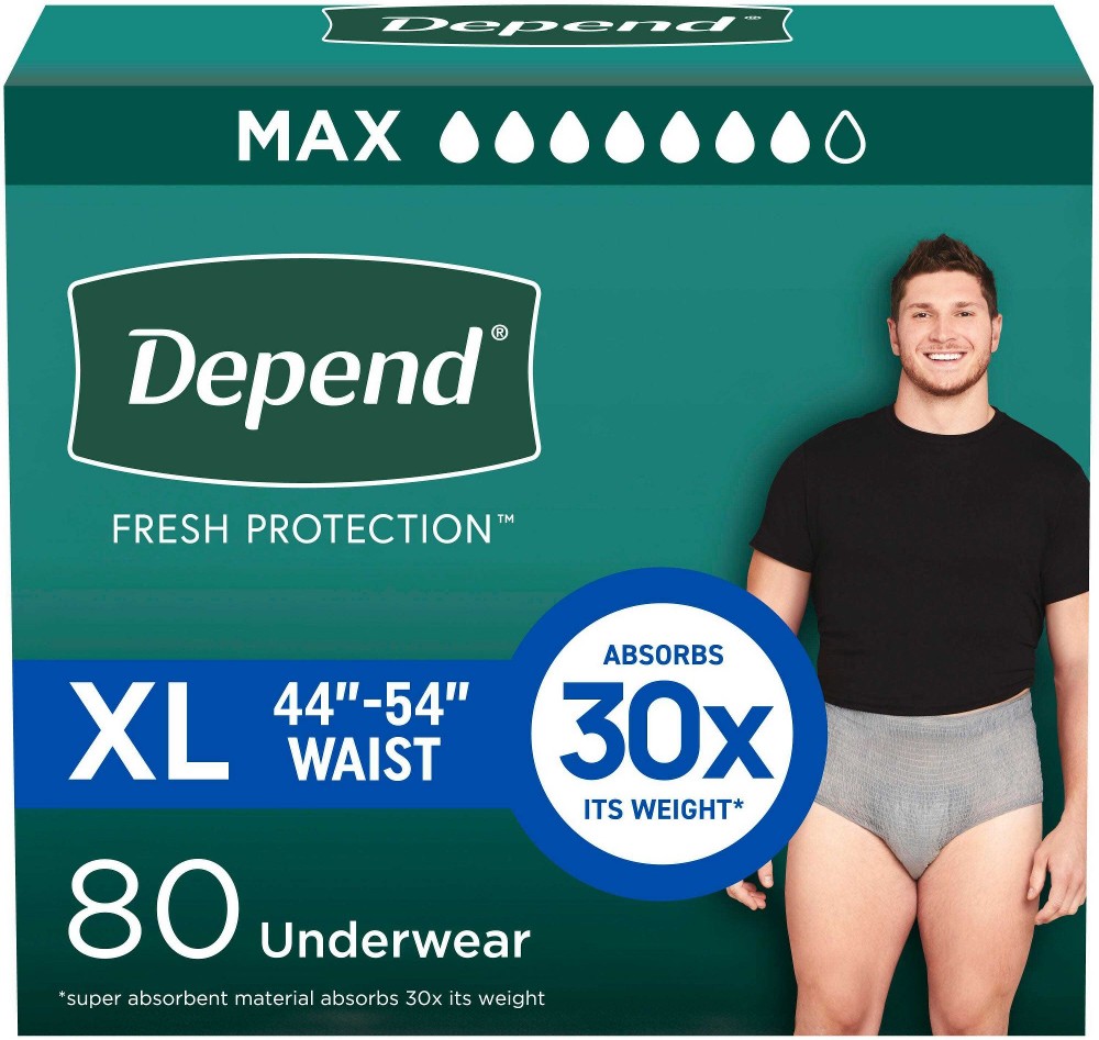 Fresh Protection Adult Incontinence Underwear for Men, Extra-Large - Grey, 80 ct.
