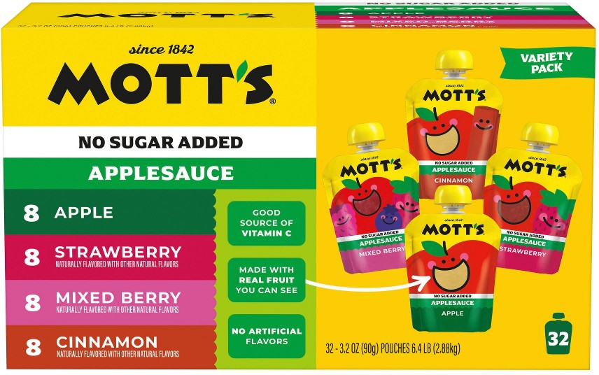 No Sugar Added Applesauce Variety Pack, Clear Pouches, 32 pk./3.2 oz.