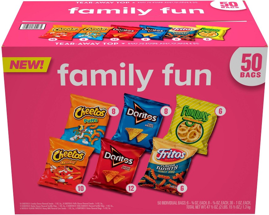 Frito Lay Variety Pack of Snacks and Chips, Family Fun Mix, 50 ct.