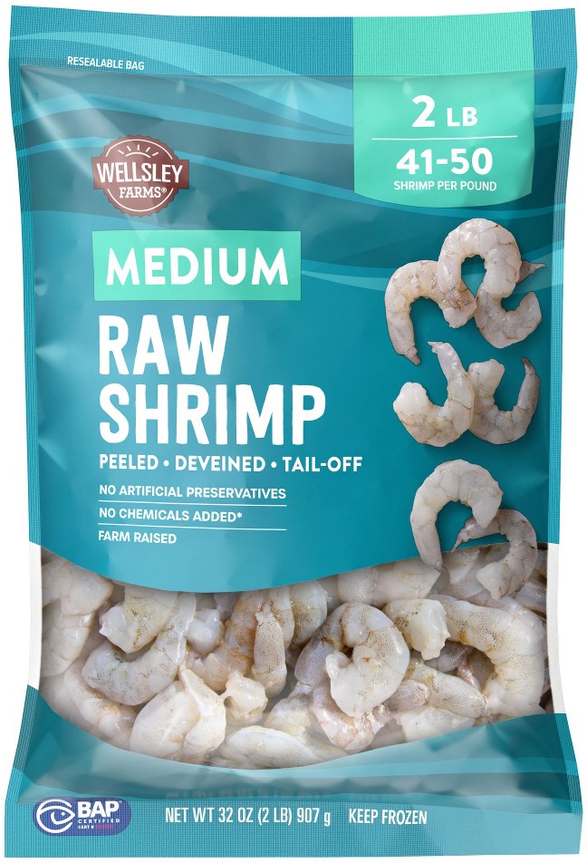 Uncooked Tail-off Shrimp, 41-50 Shrimp Per Pound, 2 lbs.