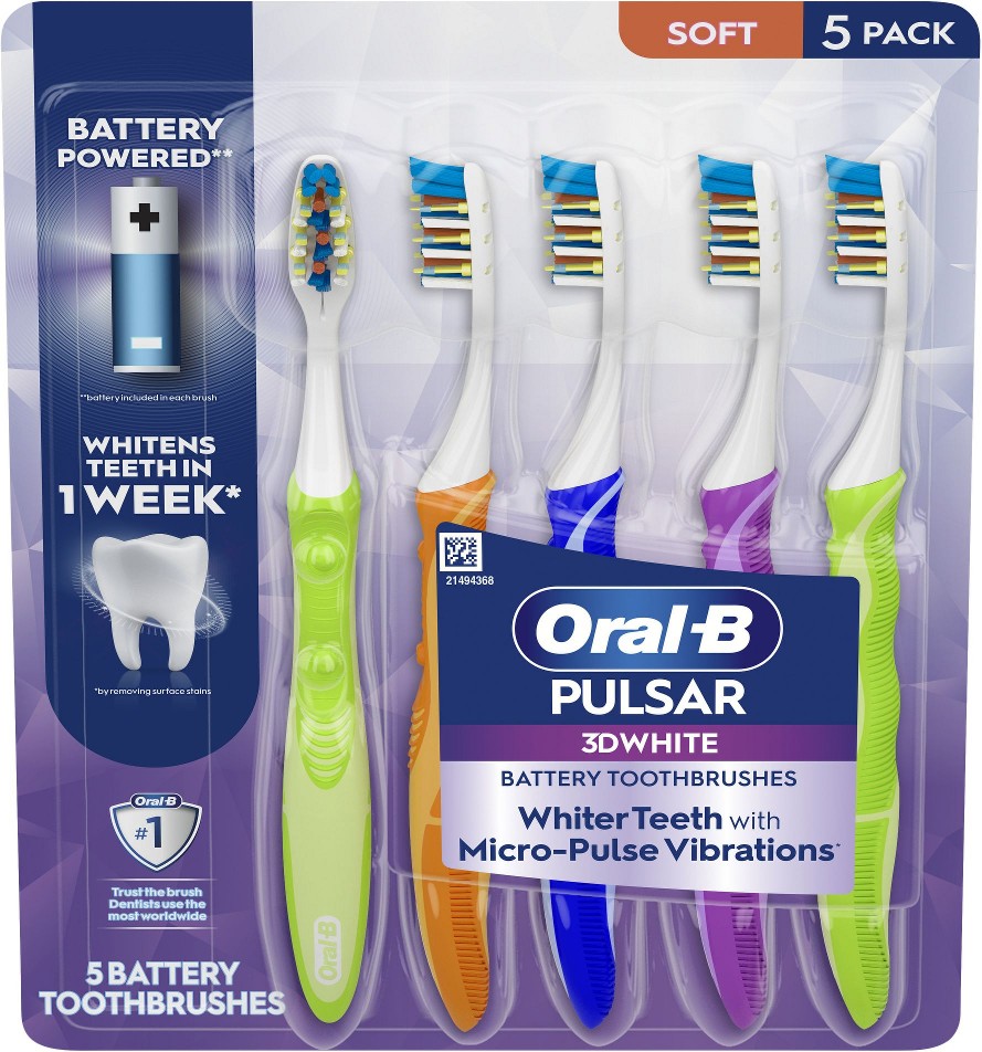 Pulsar 3D White Battery Powered Toothbrush, Soft, 5 ct.