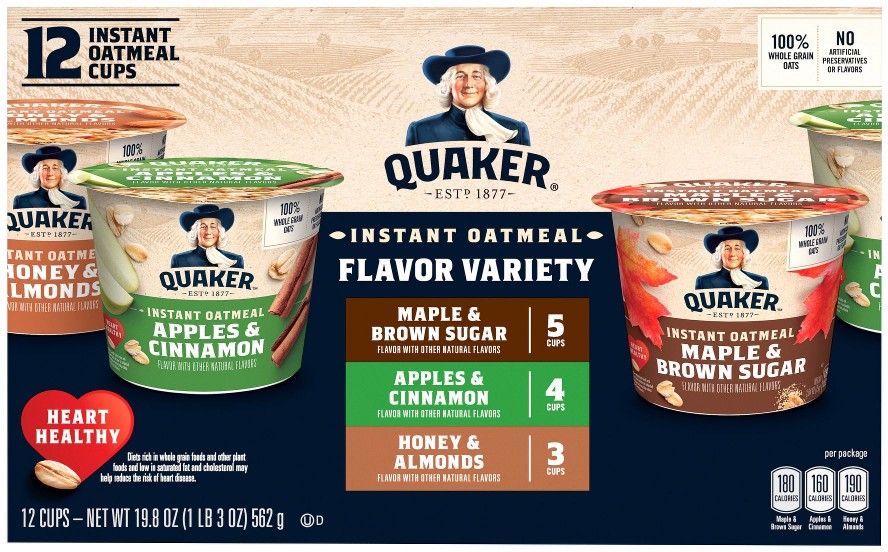 Instant Oatmeal Cups, Maple & Brown Sugar, Apples & Cinnamon, Honey & Almonds, 12 ct.