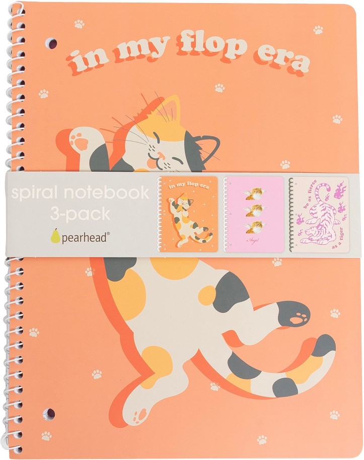 3 pk. Cat Themed Pink Spiral Notebook Set, Back to School Supplies For Girls, 60 Tear Away Lined Pages