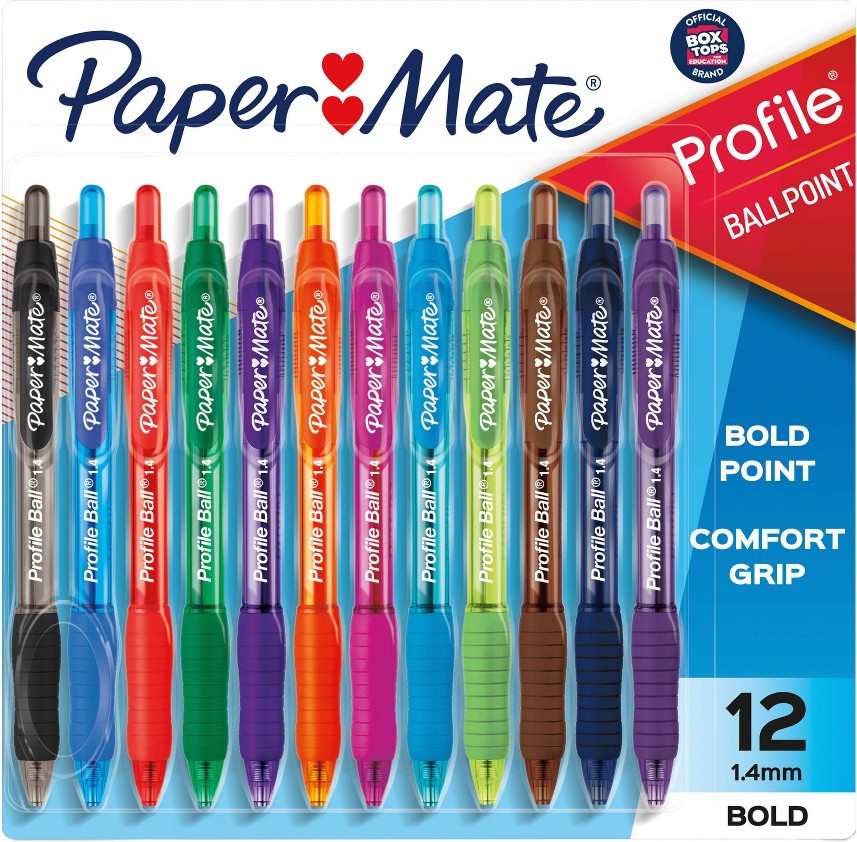 Profile Retractable Ballpoint Pens, Bold (1.4mm), Assorted Colors, 12 ct.