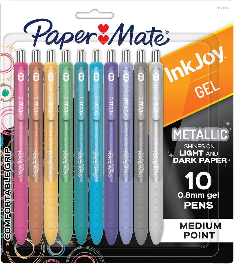 InkJoy Gel Pens, Metallic Pens, Retractable, Medium Point, (0.8mm) Assorted Colors, 10 Count