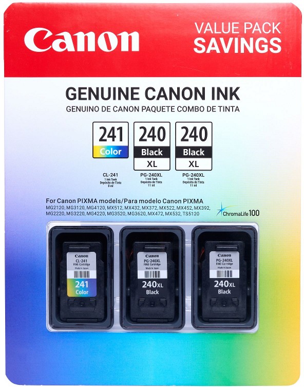 PG-240XL and CL-241 Combo Ink Cartridges, 3 Pack