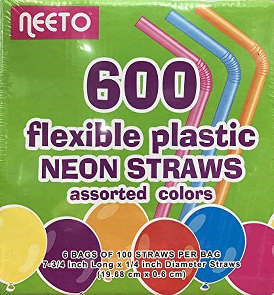 Flexible Plastic Neon Straws - Multicolor