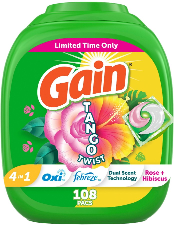 Flings Tango Twist Laundry Detergent Pacs + Oxi and Febreze - Rose & Hibiscus Scent, 108 ct.