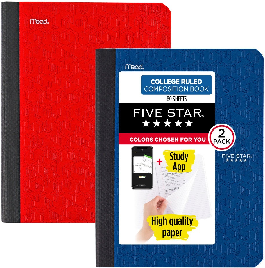 Composition Book Plus Study App, College Ruled, 80 Sheets, 7-1/2" x 9-3/4", 2 pk.