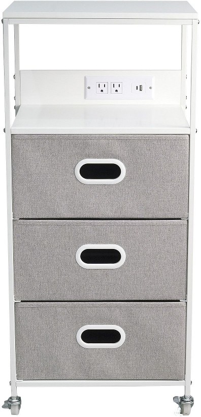 3- Cart with USB Power, Two Top Shelves, Built-in Charging Ports
