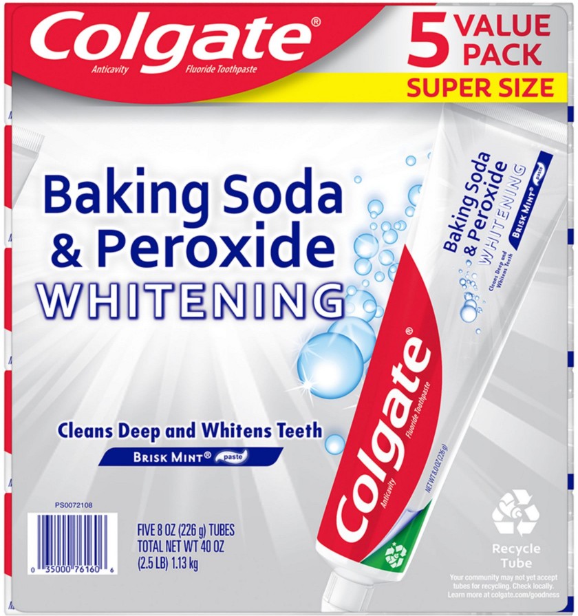Baking Soda and Peroxide Whitening Toothpaste, 5 pk./8 oz. - Brisk Mint