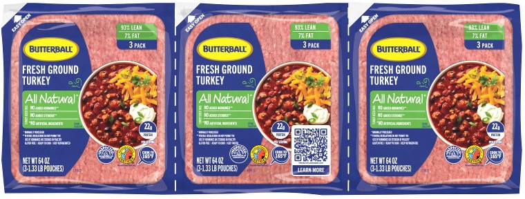 All Natural 93% Lean/7% Fat Lean Ground Turkey, 3 pk./1.33 lbs.