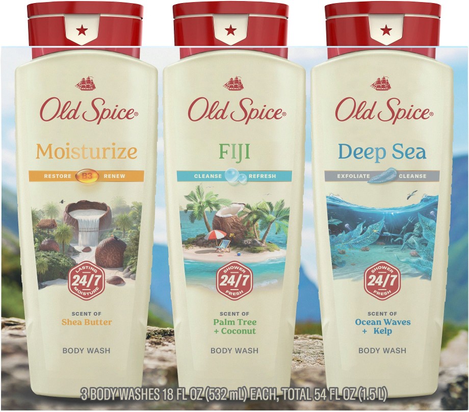 Body Wash Variety Triple Pack for Men, Fiji, Moisturize, Deep Sea, 3 pk./18 oz.